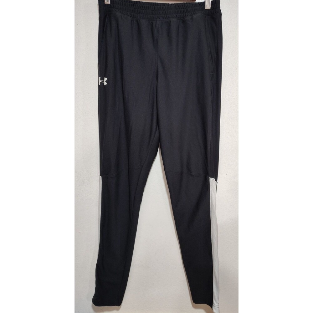Under Armour Fitted Active Wear Jogging Pants Men Black/Whte Side zip Size L